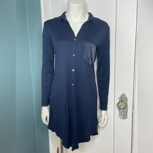 Hanro Women's Nightgown Size Small Blue Modal Silk Pocket Button Down Blue Long